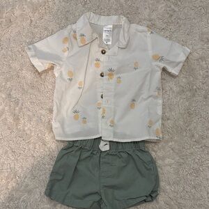 Carter's White Pineapple Shirt and Green Shorts Set